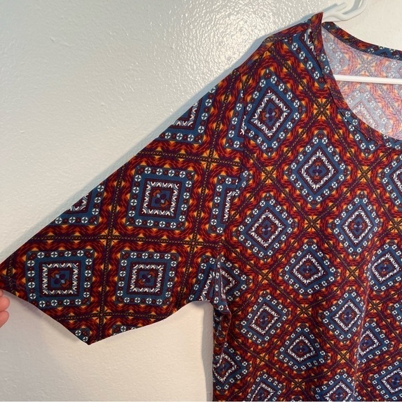 Lularoe Julia Bodycon Dress Blue Red Geometric - Picture 6 of 11